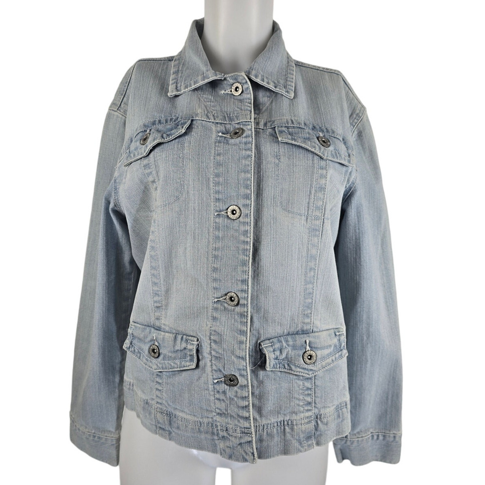 Chico's Platinum Light Denim Button Front Pockets Women's Jacket 1 - M